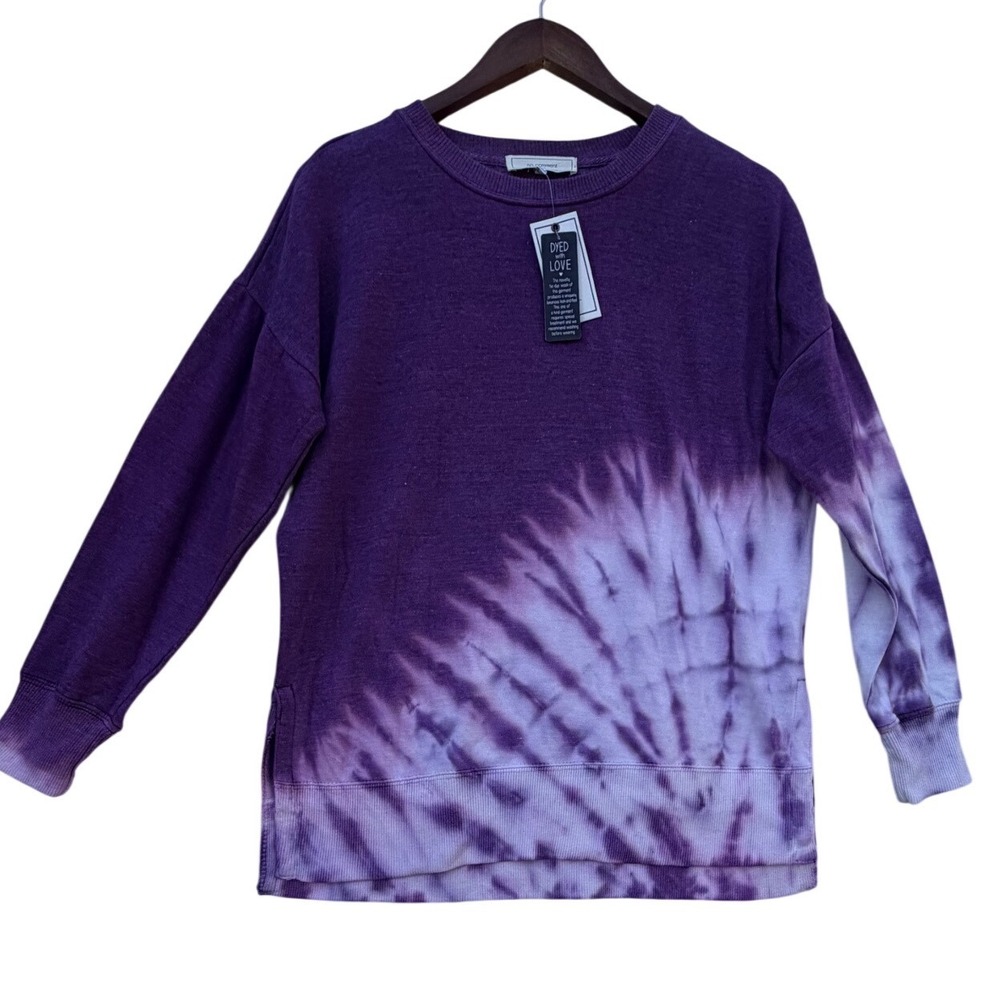No Comment NY LA Purple Tie Dye Sweatshirt Womens Small Oversized Crew Neck NWT